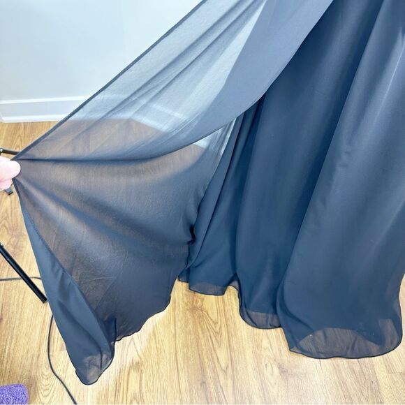 Strapless Mori Lee Black Chiffon Overlay  Gown w/Flattering Pleating Sz 8 - Picture 7 of 12